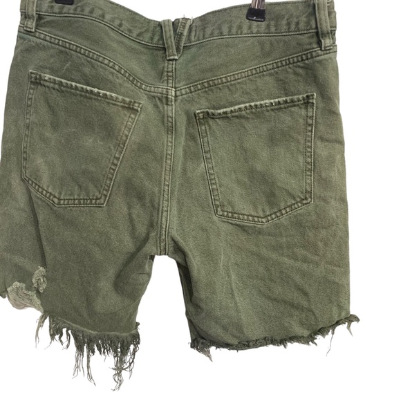 FREE PEOPLE SEQUOIA BERMUDA SHORTS DISTRESSED DENIM BERMUDA SHORTS IN PINE GREEN - Picture 3 of 15